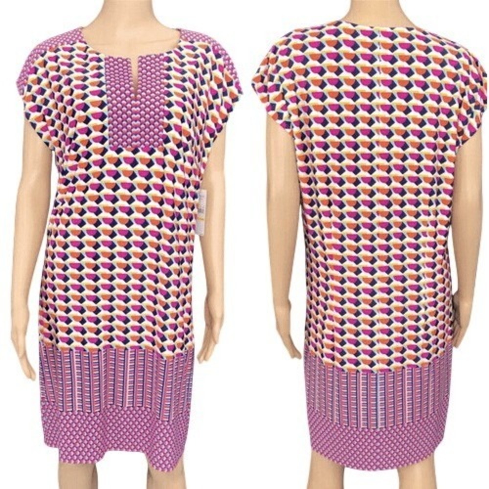 Laundry By Shelli Segal Pink Geometric Mod Cap Sleeve Stretch Shift Dress Medium